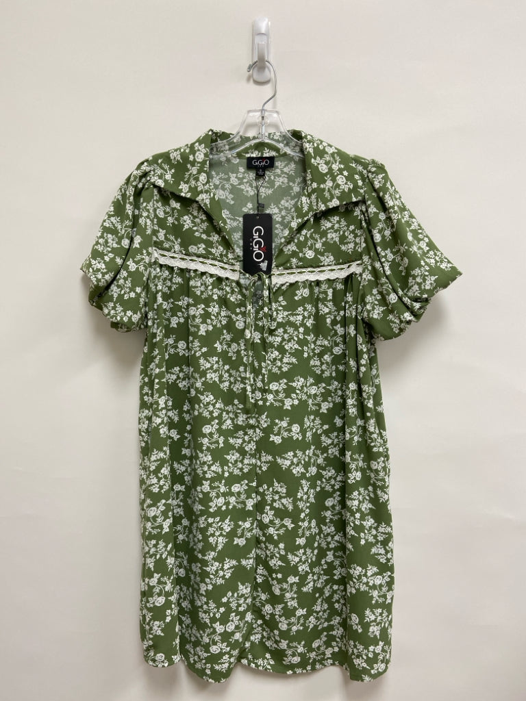 NWT GiGiO Size S Sage White Floral Puff Sleeve Ladies Dress