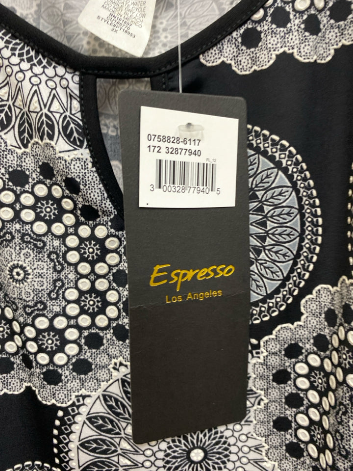 NWT Espresso  SIZE  2X Black White/Gray Medallion Sleeveless Plus Size Top