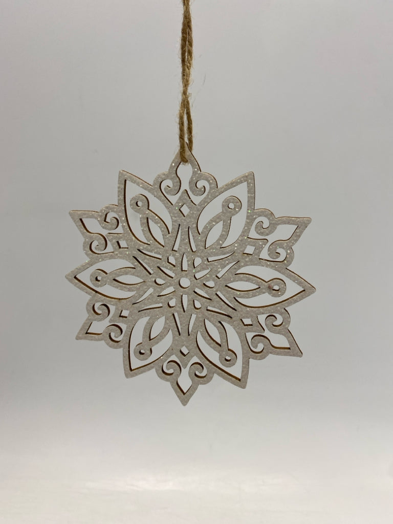 White Glitter Wood Ornaments