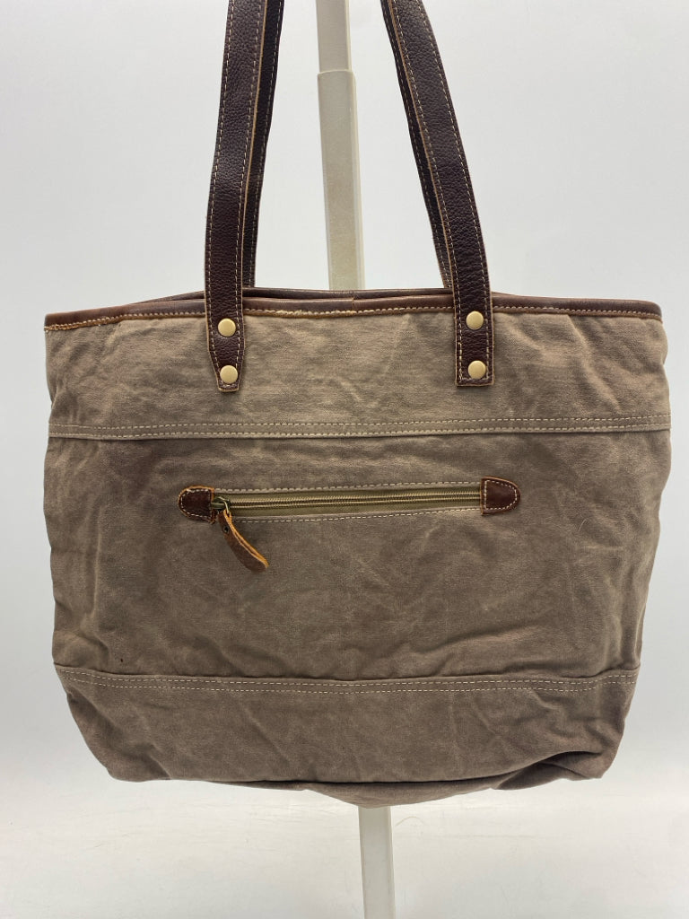 Myra Bag Cream Gray/Brown Print Handbag