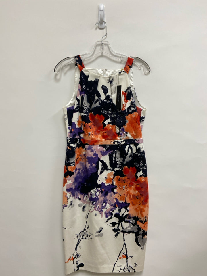 NWT Tahari Size 8 White Orange/Black Abstract Sleeveless Ladies Dress