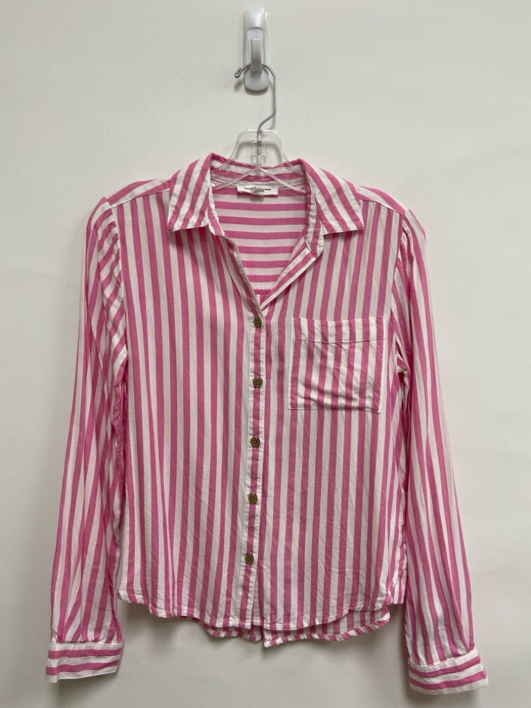 beachlunchlounge Size XS Pink White Striped Button Up Ladies Top