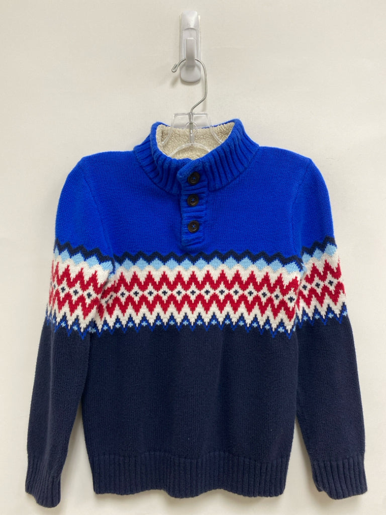 Lands End SIZE 8 Blue/White Red Quarter Button Boy&