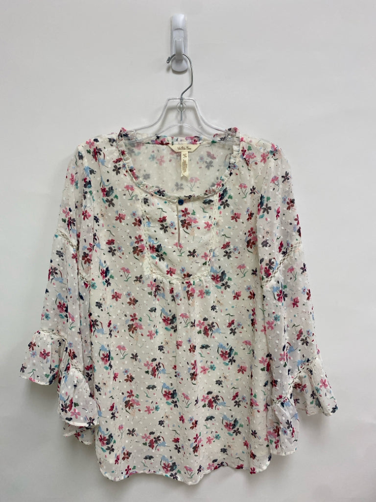 Matilda Jane Size M Cream/Pink Red/Multi Flowers Swiss Dot Ladies Top