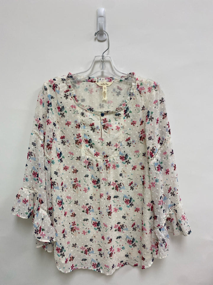 Matilda Jane Size M Cream/Pink Red/Multi Flowers Swiss Dot Ladies Top
