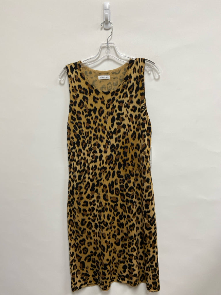 NWT Calvin Klein Size L Tan/Black Animal Print Sleeveless Knit Ladies Dress