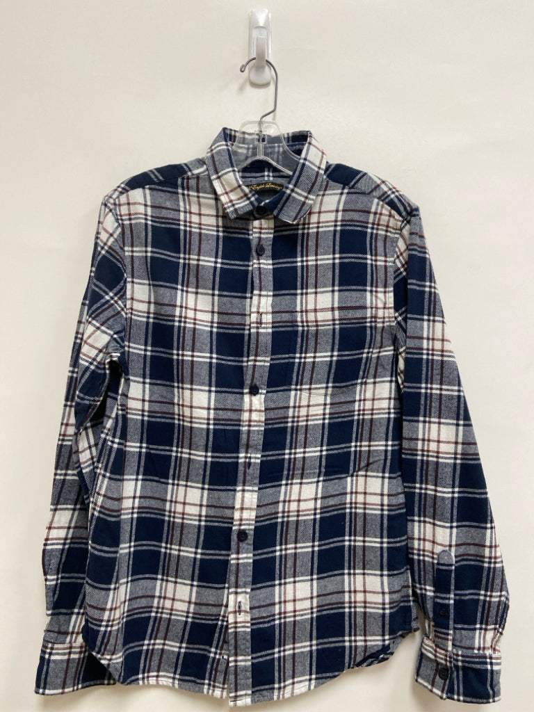 English Laundry Size S Navy/White Brown Plaid Flannel Men&