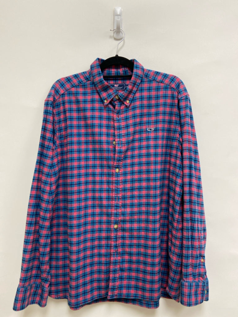 Vineyard Vines Size XL Pink/Blue Navy Plaid Flannel Men&