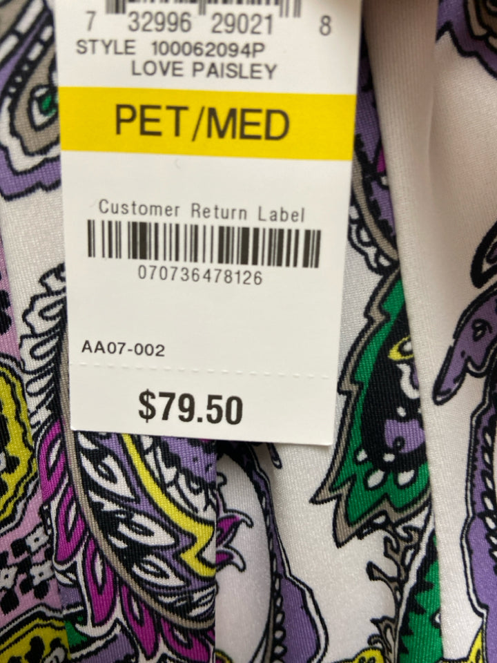 NWT INC Size MP White/Black Purple/Multi Assorted Print Sleeveless Petite Dress