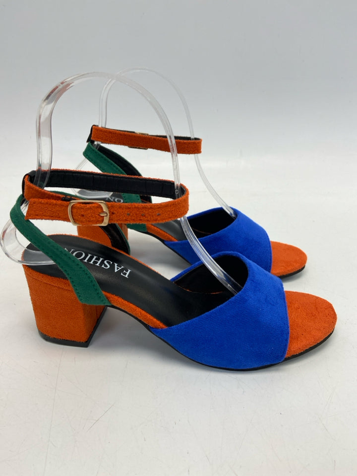 NWOT  Size 36 Orange/Blue Green Sandals