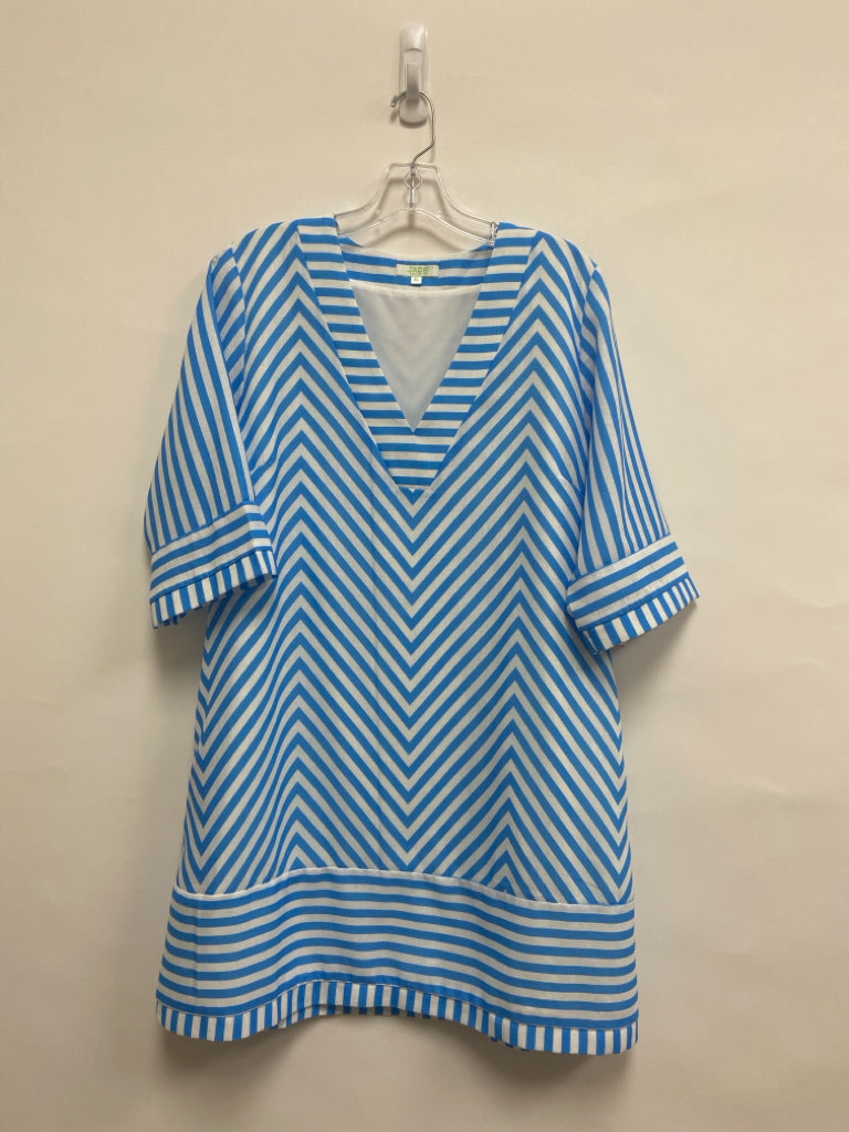 Jade Brand Size XL White Turquoise Striped 3/4 Sleeve Ladies Dress