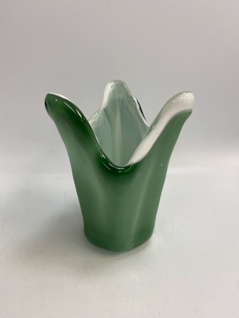 Green White Trimmed Glass Vase