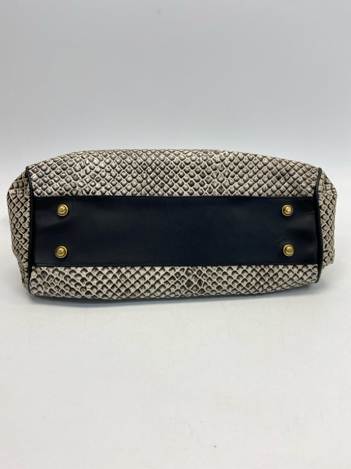 Brahmin Black Gray Embossed Handbag