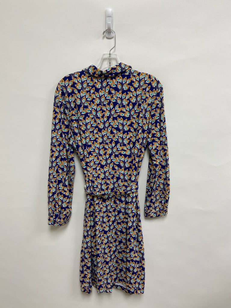 J McLaughlin Size XL Dark Blue Tan/White Leaves Ladies Dress