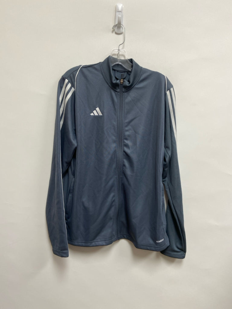 Adidas Size XL Gray White Striped Zip Down Men&