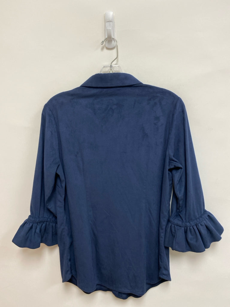 Gretchen Scott Size M Navy Bell Sleeves Faux Suede Ladies Top