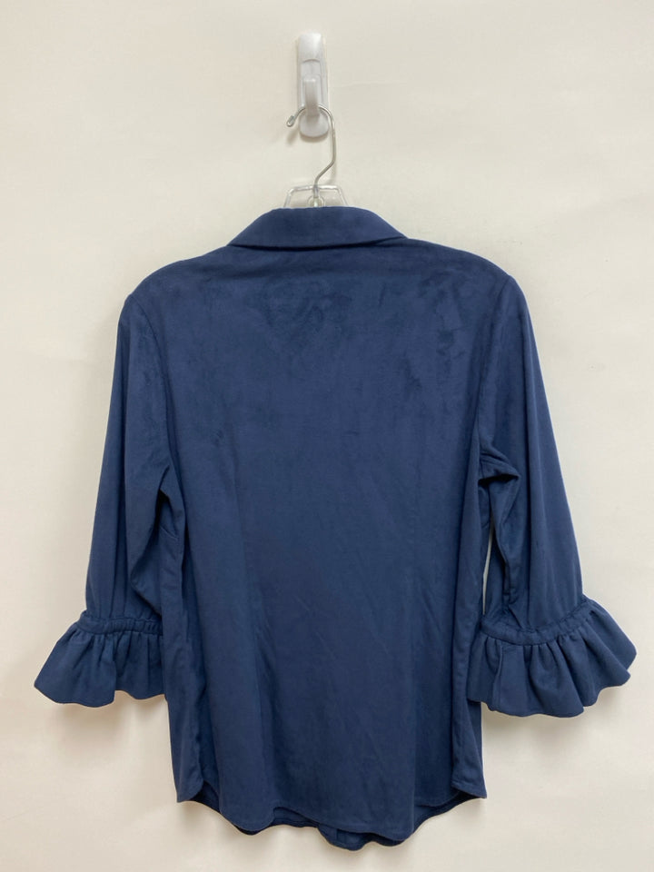 Gretchen Scott Size M Navy Bell Sleeves Faux Suede Ladies Top