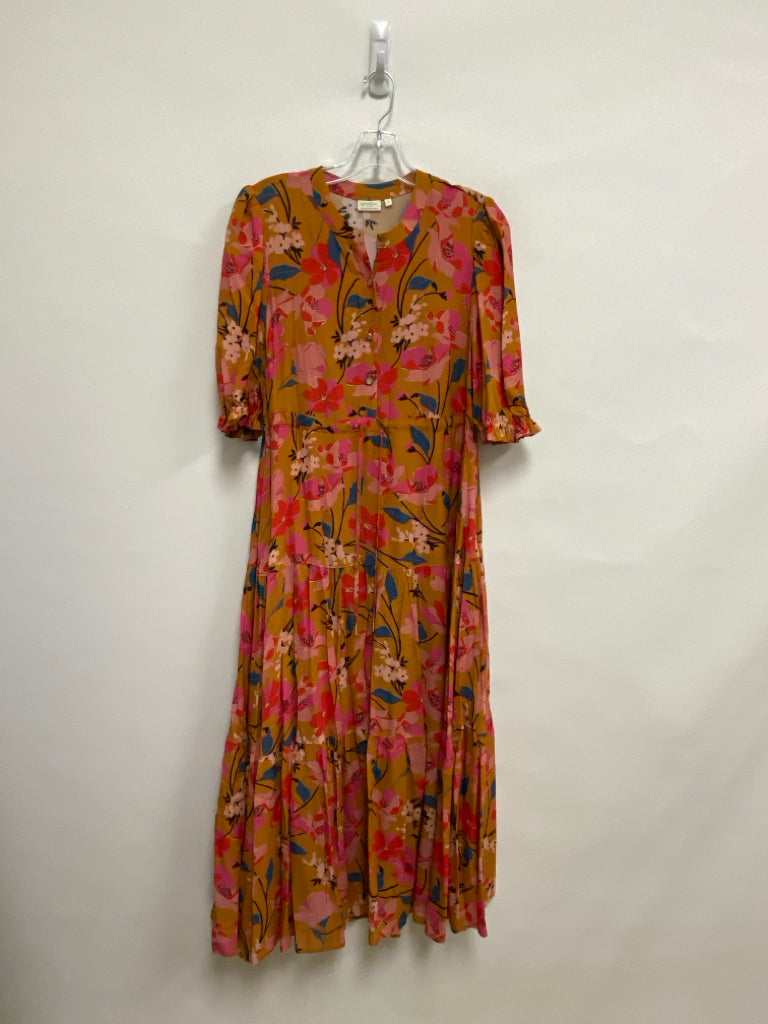 Spartina Size S Tan Red/Pink Flowers Short Sleeve Ladies Dress