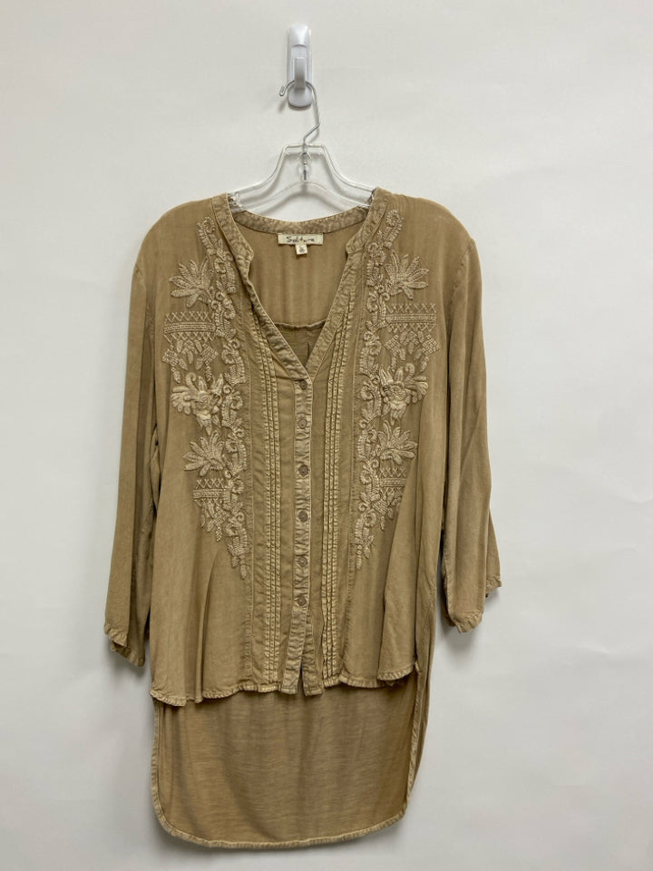 Solitaire Size L Tan Floral Embroidered Ladies Top