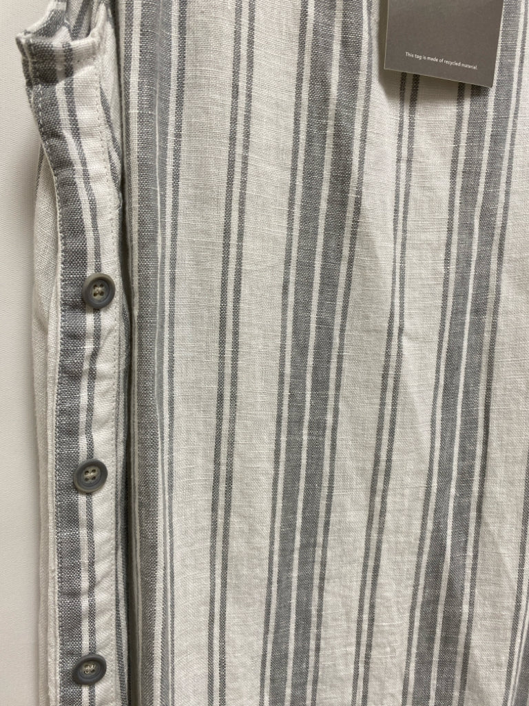 NWT Garnet Hill Size M White/Gray Stripes Sleeveless Linen Ladies Dress