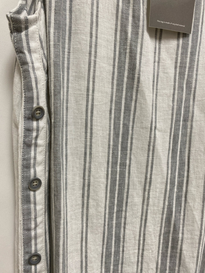 NWT Garnet Hill Size M White/Gray Stripes Sleeveless Linen Ladies Dress