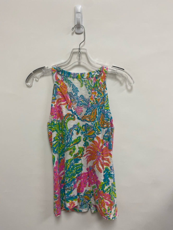 LILLY PULITZER Size XS White/Orange Pink/Multi Sea Coral Sleeveless Ladies Top