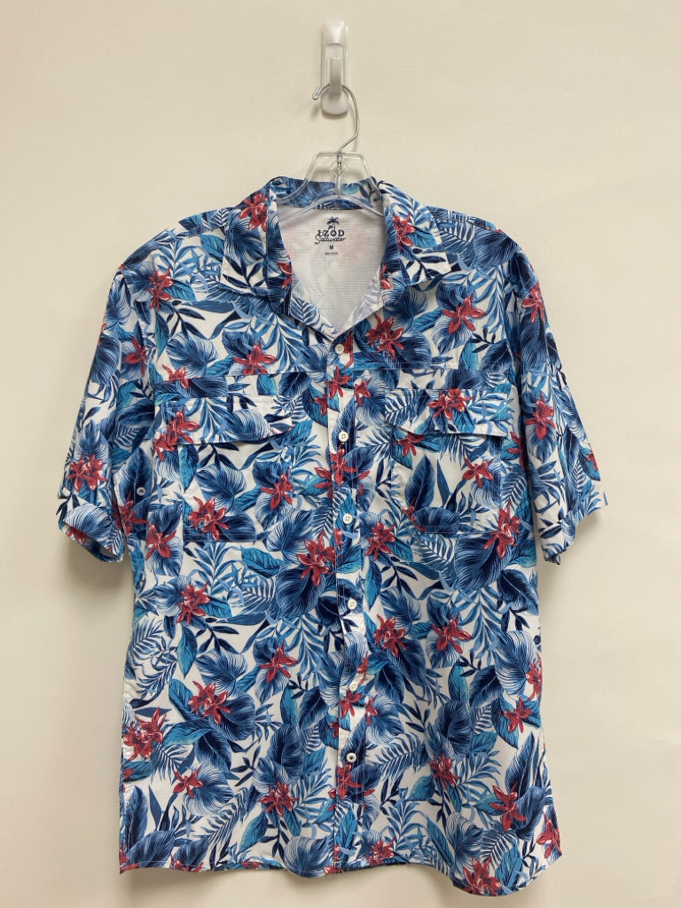 NWT Izod Size M Blue/White Coral Tropical Button Up Men&