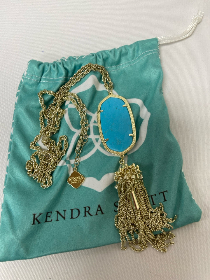 Kendra Scott Gold Color Turquoise Tassels Necklace