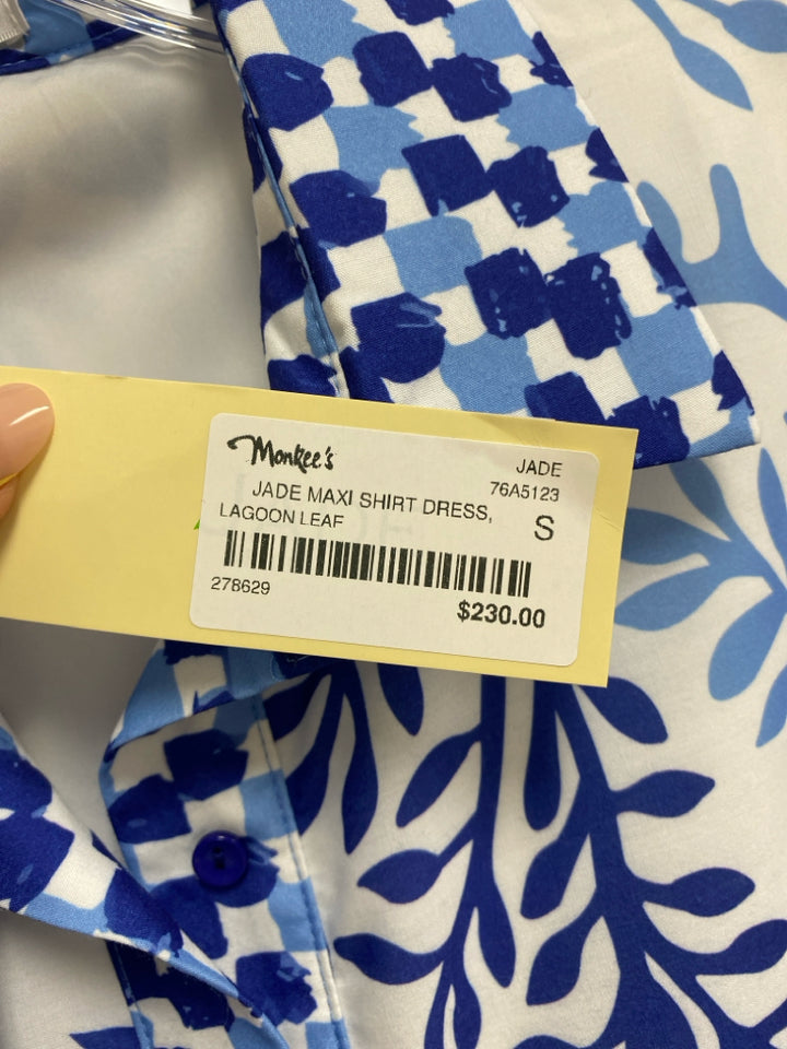 NWT Jade Brand Size S White/Blue Dark Blue Leaves Button Up Ladies Dress