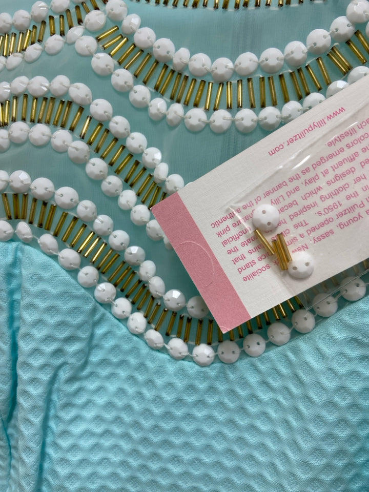 NWT LILLY PULITZER Size 2 Aqua Gold/White Beaded Sleeveless Ladies Dress
