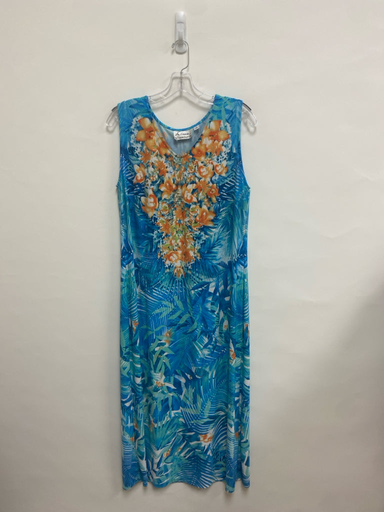 Size M Blue Orange/White Flowers Sleeveless Ladies Dress