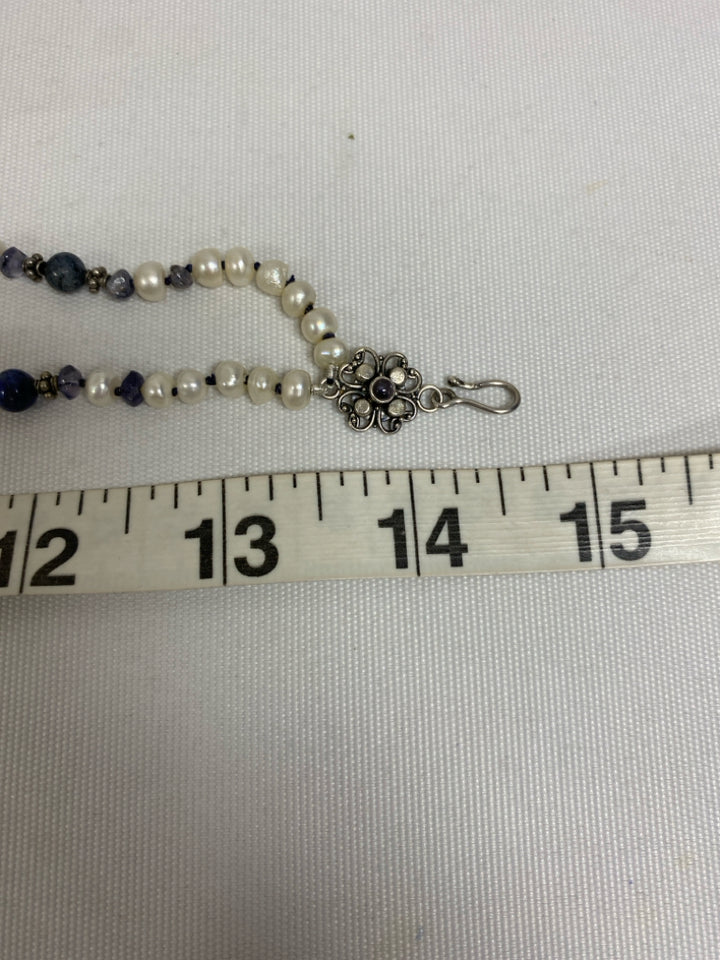 Blue Pearl Beaded Necklace