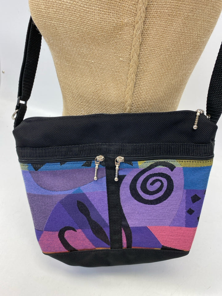 Black Multi-Color Fabric Crossbody