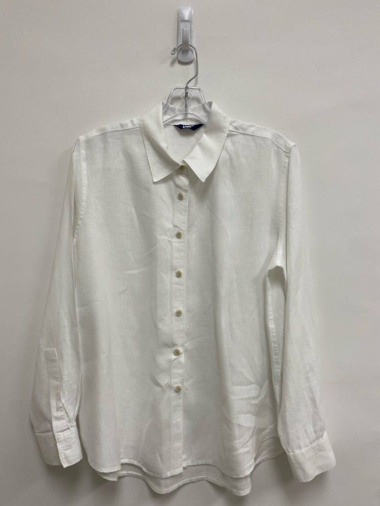 Lands End Size M White Button Up Linen Ladies Top