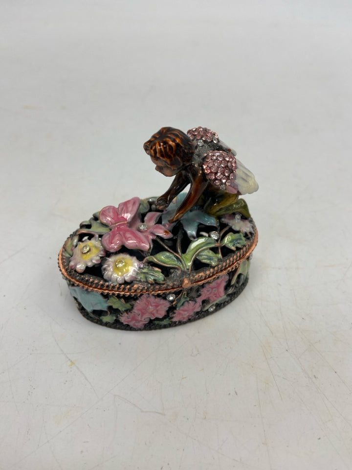 Pink Multi Color Flowers Metal Box