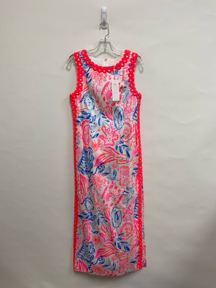 NWT LILLY PULITZER Size 4 Neon Coral White/Blue Maxi Ladies Dress