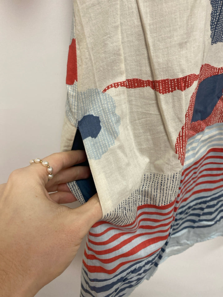 BCBG Size S Dusty Blue Red Striped Ladies Dress