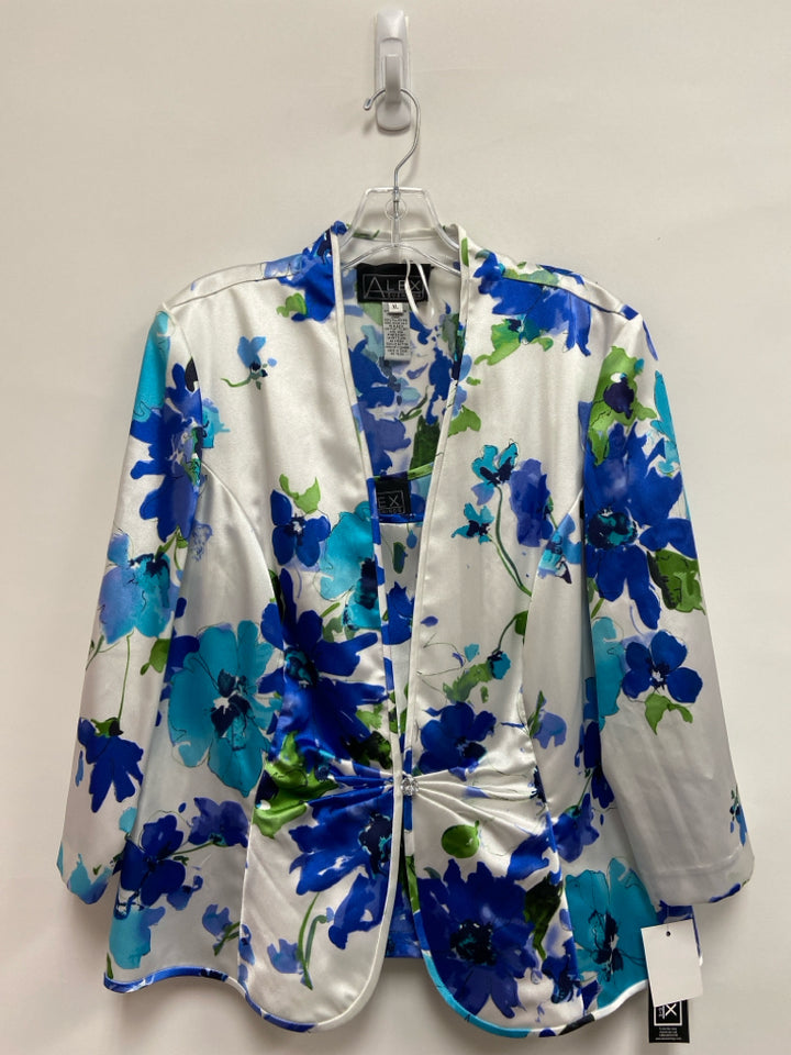 NWT ALEX EVENINGS Size XL White Blue/Green Floral Ladies Jacket