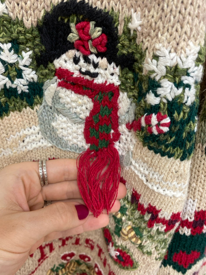 Size XL Beige Red/Green Christmas Zip Down Ladies Sweater