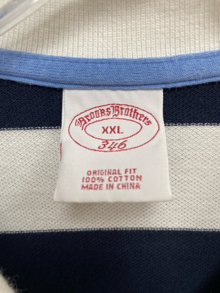 Brooks Brothers Size XXL White Navy Stripes Polo Men&