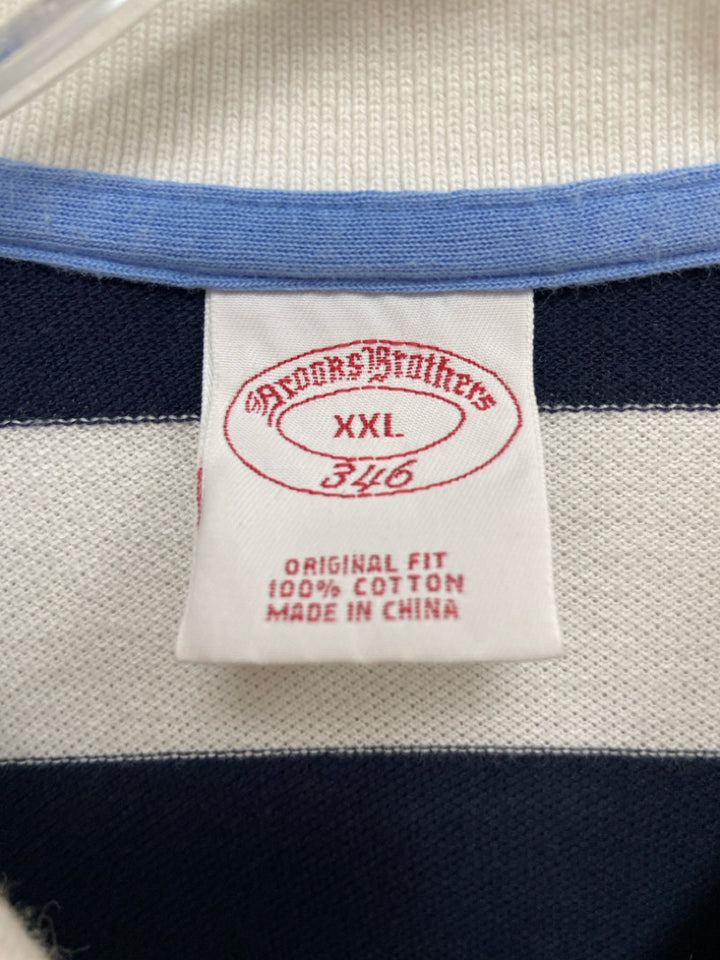 Brooks Brothers Size XXL White Navy Stripes Polo Men&