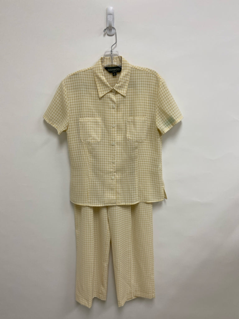 Bushwacker Size M Yellow White Plaid Button Up Ladies 2pc Pant Set