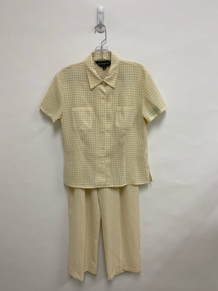 Bushwacker Size M Yellow White Plaid Button Up Ladies 2pc Pant Set