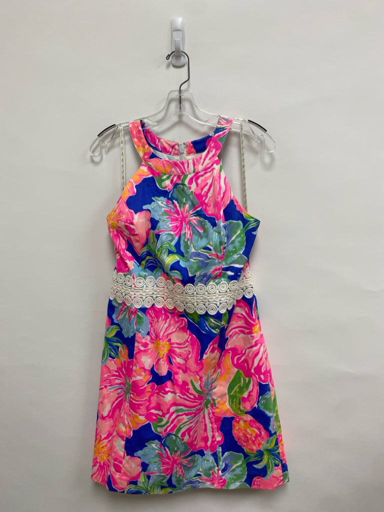 LILLY PULITZER Size 10 White/Pink Blue/Multi Flowers Halter Ladies Dress
