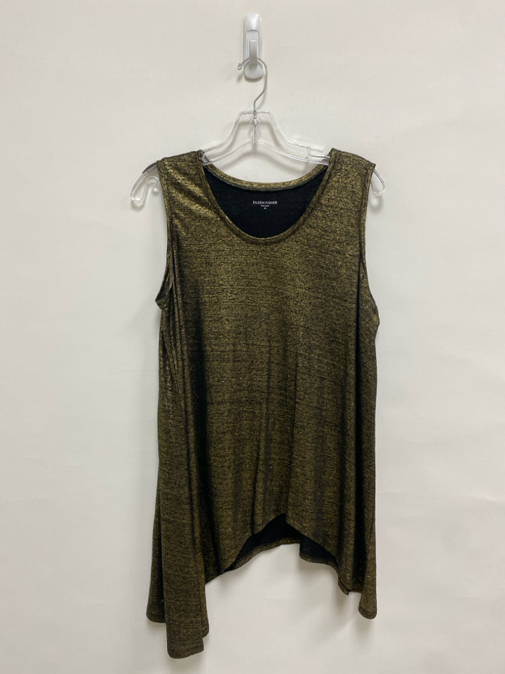 Eileen Fisher Size M Black/Gold Sleeveless Linen Ladies Top
