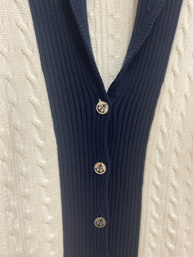 Brooks Brothers Size XL White Navy Trimmed Cardigan Ladies Sweater