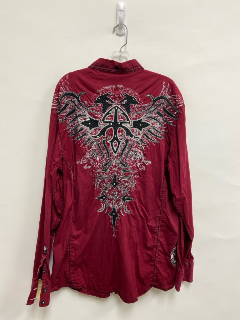 Roar Brand Size 2X Burgundy Gray/Black Embroidered Men&