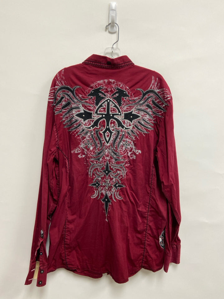 Roar Brand Size 2X Burgundy Gray/Black Embroidered Men&