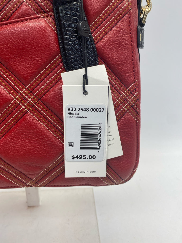 NWT Brahmin Red Black/Gold Plaid Leather Handbag