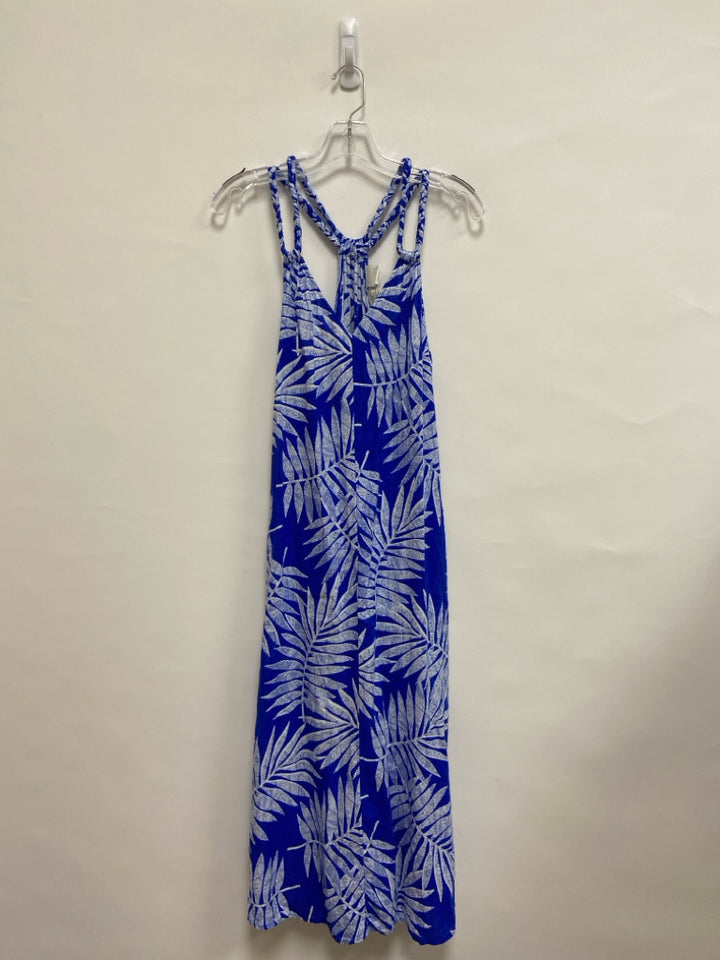 C&amp;C Size L Royal Blue White Leaves Sleeveless Ladies Dress